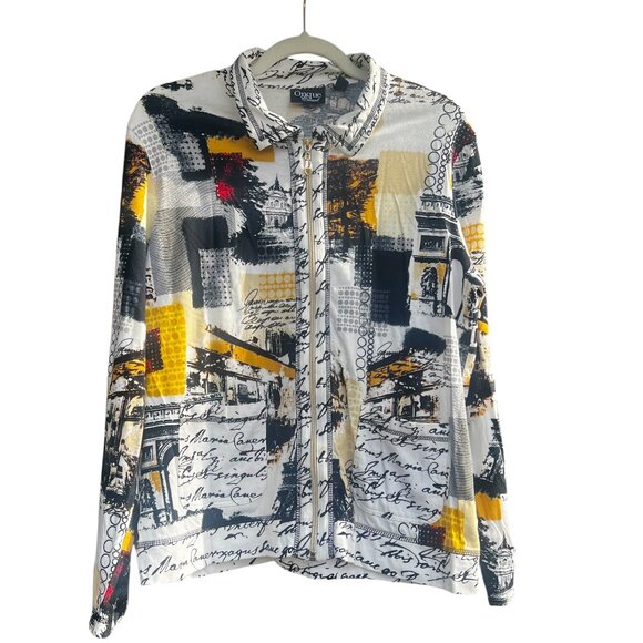 Onque Casual Paris Themed Lightweight Zip Jacket Size L - Picture 1 of 8